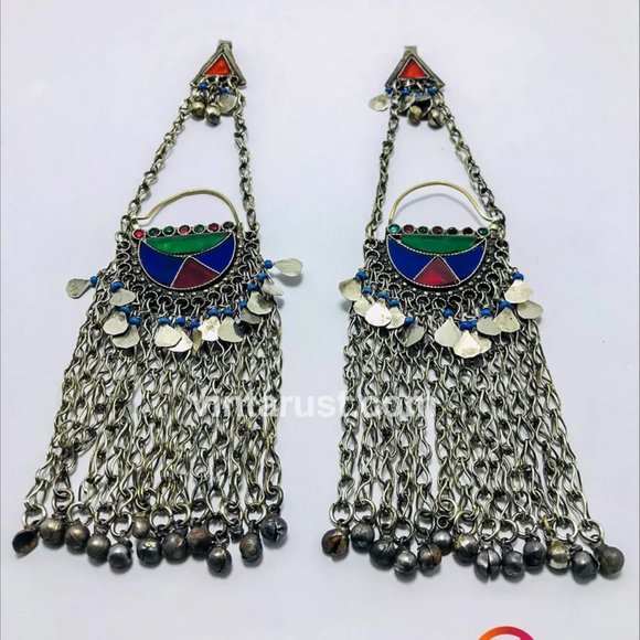 Afghan Kuchi Bell Earrings: Traditional Tribal Chandbaliyaan - Picture 2 of 12